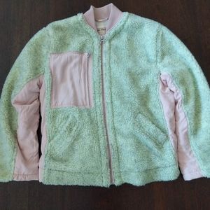 Free People XS Lime & Violet Rivington Sherpa Fleece Jacket Zippered Pocket NWOT
